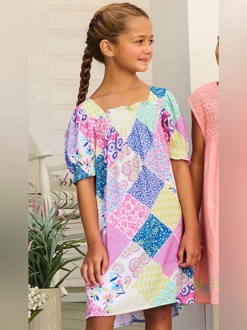 Hatley Girls Patchwork Print Smocked Neck Dress -Extremely Soft - Size 4